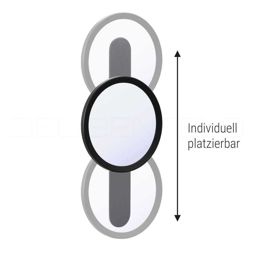 DEUSENFELD KM5B - Magnet Kosmetikspiegel mit 2 selbstklebenden Wandplatten, Klebespiegel, magnetisch abnehmbar, Ø15cm, 5x Vergrößerung, matt schwarz